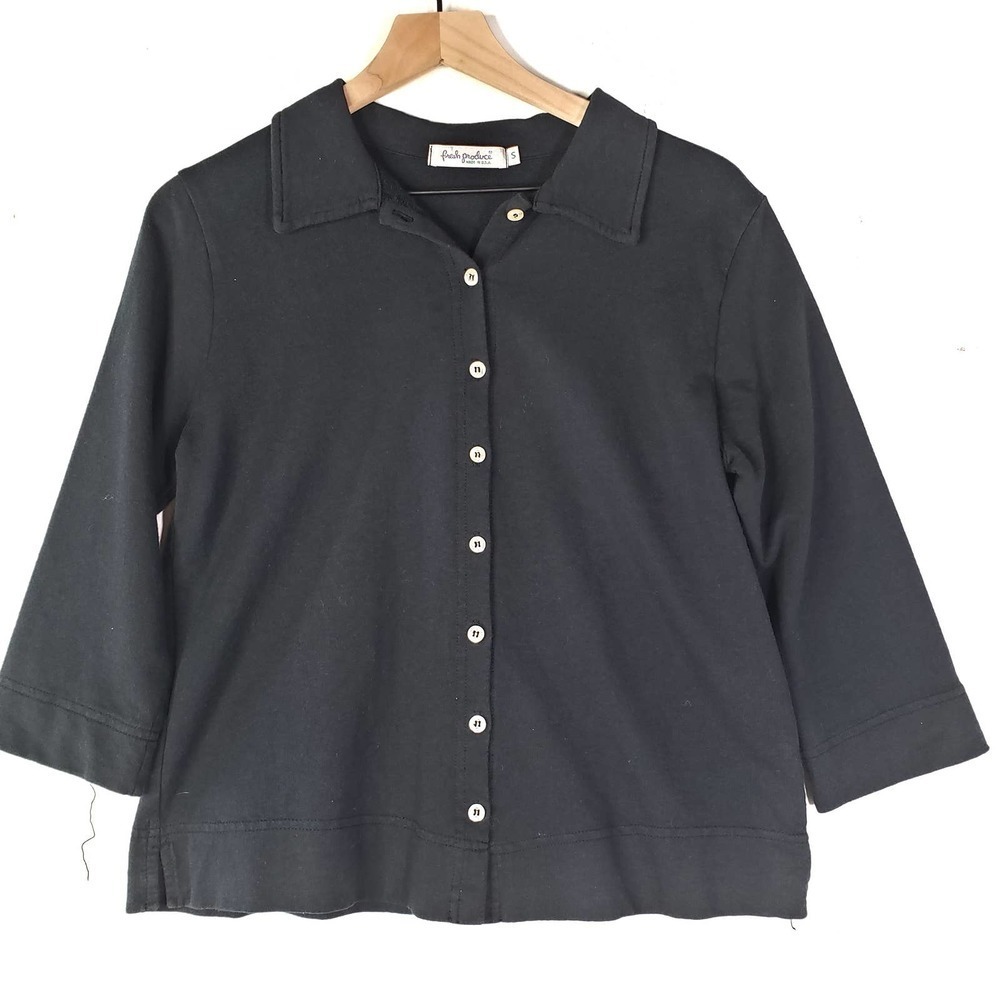 Fresh Produce Button Front Sweatshirt Top Jacket S 3/4 Sleeves Cotton